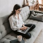 woman working at home using laptop