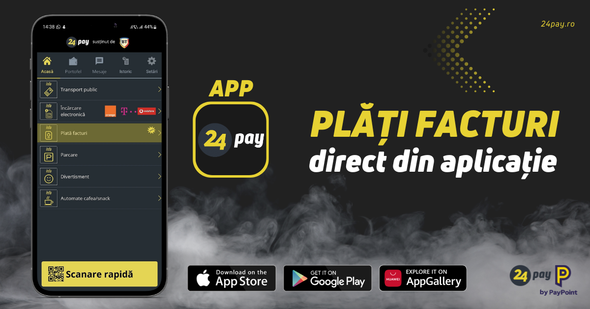Utilizatorii 24pay pot plăti facturile direct din aplicație 42 Serviciul Plata Facturi