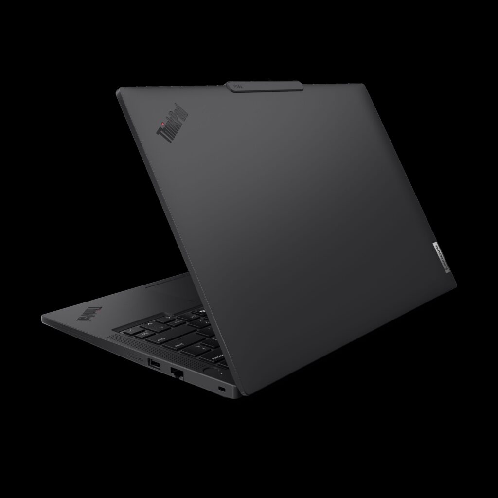 Lenovo a lansat un laptop conceput pentru performanțe de top 1 11 ThinkPad P14s 5 AMD Eclipse Black 3Q rear left lid half open