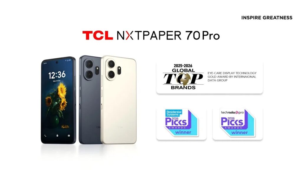 TCL NXTPAPER 70 Pro este distins cu Gold Award pentru tehnologia de afișare cu protecție pentru ochi